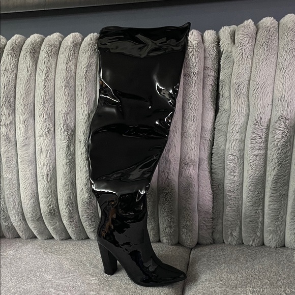 BAMBOO Shoes - Black Patent Leather Knee-High Boots